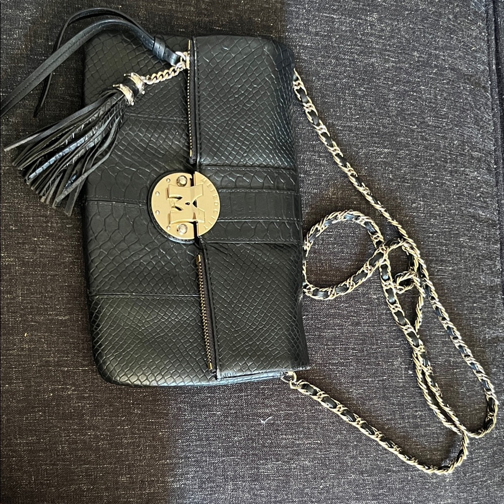 Black Crossbody Bag with Chain Strap and Tassel
